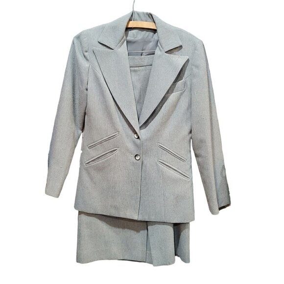 Vintage - 60's/70 Grey Wool Skirt & Blazer Set - SM - Picture 1 of 9